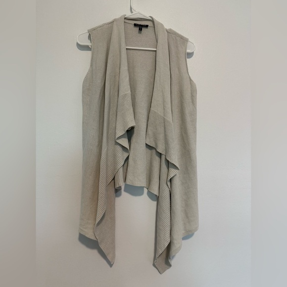 Eileen Fisher Vest Medium Knit Open Front  Silk/Cotton Oatmeal Beige Sleeveless - Picture 1 of 5